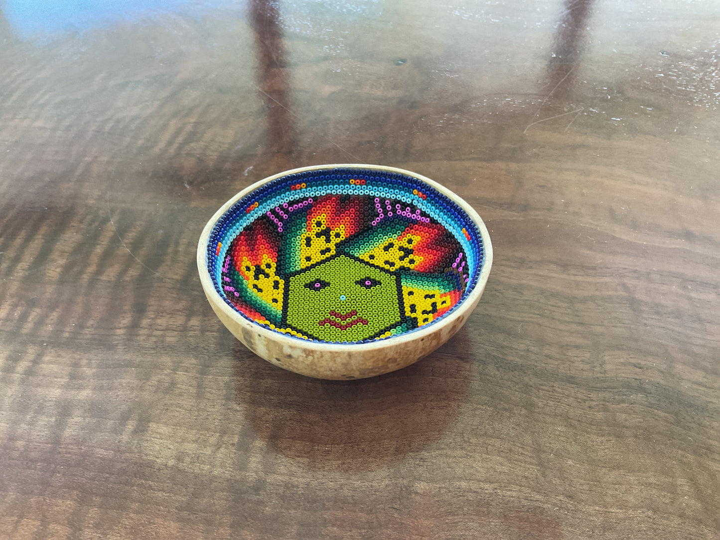 Huichol Beaded Bowl Hexagonal Face